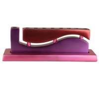Yair Emanuel Judaica Aluminum Cast Candle Menorah Wave Red & Purple