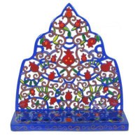 Yair Emanuel Chanukah Candle Menorah Laser Cutout Pomegranates