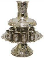 Silver Plated 8 Cup Wine Fountain Jerusalem Design