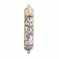 Enamel Mezuzah Floral with Rhinestones 4"