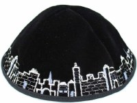 Yarmulka Black Velvet Jerusalem Border Design