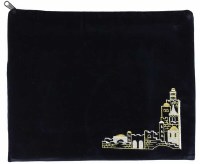Tefillin Bag Pinat Jerusalem Navy Velvet with Silver and Gold Embroidery