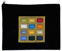 Tefillin Bag Choshen Navy Velvet with Colorful Embroidery