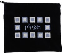 Tefillin Bag Navy Velvet with Silver Embroidery