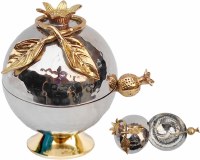 Honey Dish Hammered Metal Pomegranate Shape Adorned with Gold Leaves
