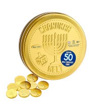 Chanuka Gelt Milk Chocolate Coins in Collectible Gift Tin 50 Count