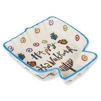 Happy Chanukah Ceramic Menorah Tidbit Server
