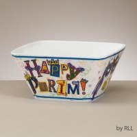 "Happy Purim" Melamine Bowl, 6" Square