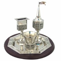 Nickel Plated Havdallah Set 4 Piece Wood Base
