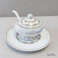 Porcelain Honey Dish with Tray 24K Gold Accent 4 Piece Set