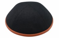 iKippah Black Linen with Camel Leather Rim Size 18cm
