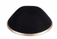 iKippah Black Linen with Rose Gold Leather Rim Size 3