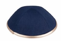 iKippah Navy Linen with Rose Gold Leather Rim Size 5