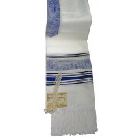 Tallis Paz Jerusalem Rayon Size 18 Blue and Gold 18" x 72"