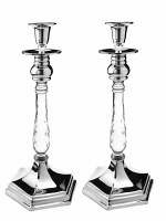Candlesticks Aluminum Octagon Shaped Base Accentuated with Transparent Acrylic Stem 13"