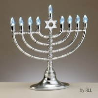 Electric Menorah LED Silvertone with Clear Bulbs