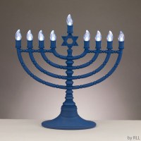 Electric Menorah Cordless LED Blue with Tinted Blue Bulbs