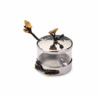 Honey Jar with Spoon-Frangipani Black and Gold
