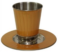 Kiddush Cup Nickel and Enamel Gold Color with Matching Saucer 3.5"
