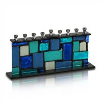 Candle Menorah Handmade Glass Blue The Wall