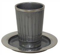 Kiddush Cup Nickel and Enamel Light Grey with Saucer 3.5"