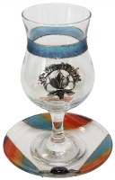 Kos Shel Eliyahu with Matching Saucer Blue and Orange Sparkled Striped Design