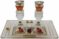 Candle Stick With Tray Medium Applique - Red Pomegranate with Crystal