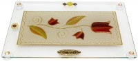 Challah Tray On Legs Glass Colorful Tulip Design