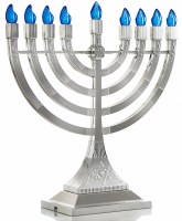 Electric Menorah LED - Battery or USB Powered - Silver