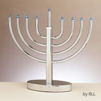 Electric Menorah Low Voltage Silvertone with Blue Bulbs