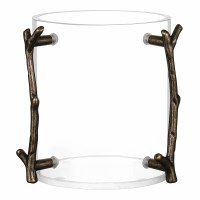 Lucite Round Wash Cup Brass Branch Designed Handles 5"