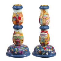 Yair Emanuel Medium Wooden Jerusalem Candlesticks