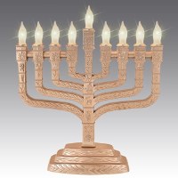 Electric Menorah Matte Gold Knesset Style with the Symbols of the Twelve Tribes - Frosted Bulbs