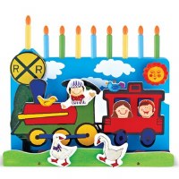 Wooden train Menorah