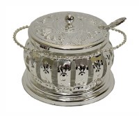 Decorative Dish Silver Plated with Glass Insert and Spoon