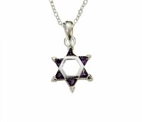 Silver Star of David with Purple Color Stones Necklace #MJB40PUCC