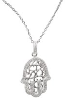 Silver Chamsa Necklace Accentuated with Silver Stones