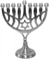 Pewter Candle Menorah Designed with Star of David 8.5"