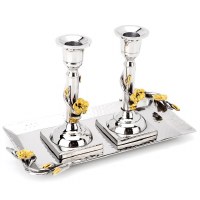Classic Touch Hammered Stainless Steel Candlestick Set