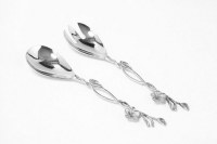 Salad Server Set Stainess Steel and Decorated with Silver Frangipani Flowers
