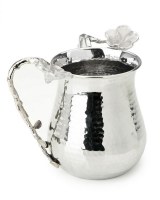 Classic Touch Wash Cup Hammered Stainless Steel - Silver Frangipani Flowers