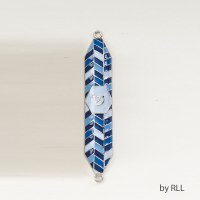 Enamel Mezuzah Blue with Geometric Designs 4"