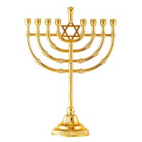 Candle Menorah Gold Plated Traditional Star of David Design 12"