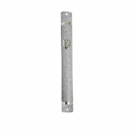 Mezuzah Metal Marble Silver with Silver Accents 12cm