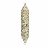 Enameled Mezuzah Case Accented with Rhinestones Swirls Design Ivory 5"