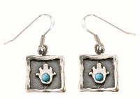 Hamsa Silver Earrings With Turquoise #NDE2001-301