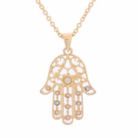 Hamsa Necklace Gold with Pearl Beads