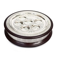 Seder Plate and Matzah Box Wood and Silver Plated 14"