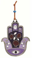 Metal Hamsa Large Pomegranate Lavender Design