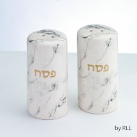 Ceramic Pesach Salt & Pepper Shaker Set Marble Design Gold Accent